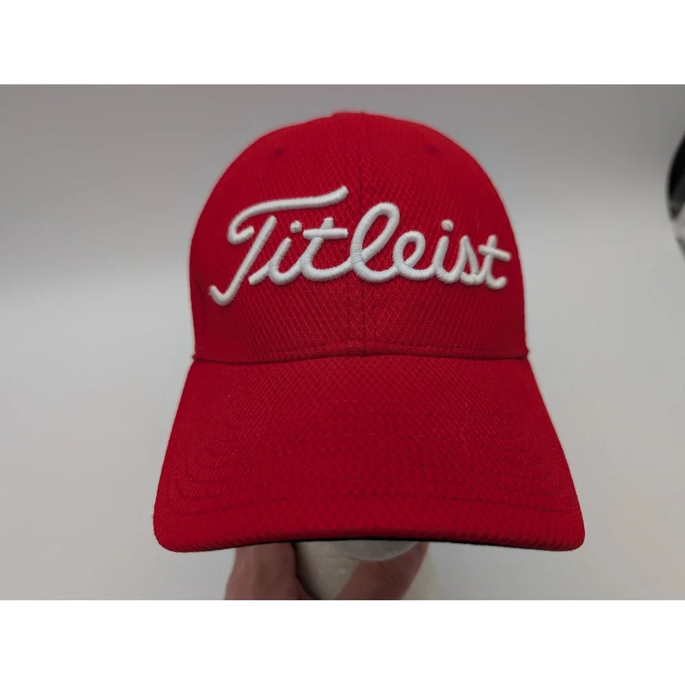Titleist Golf Hat Red Mesh A-Flex Stretch Fit Cap Mens SM SM White Logo